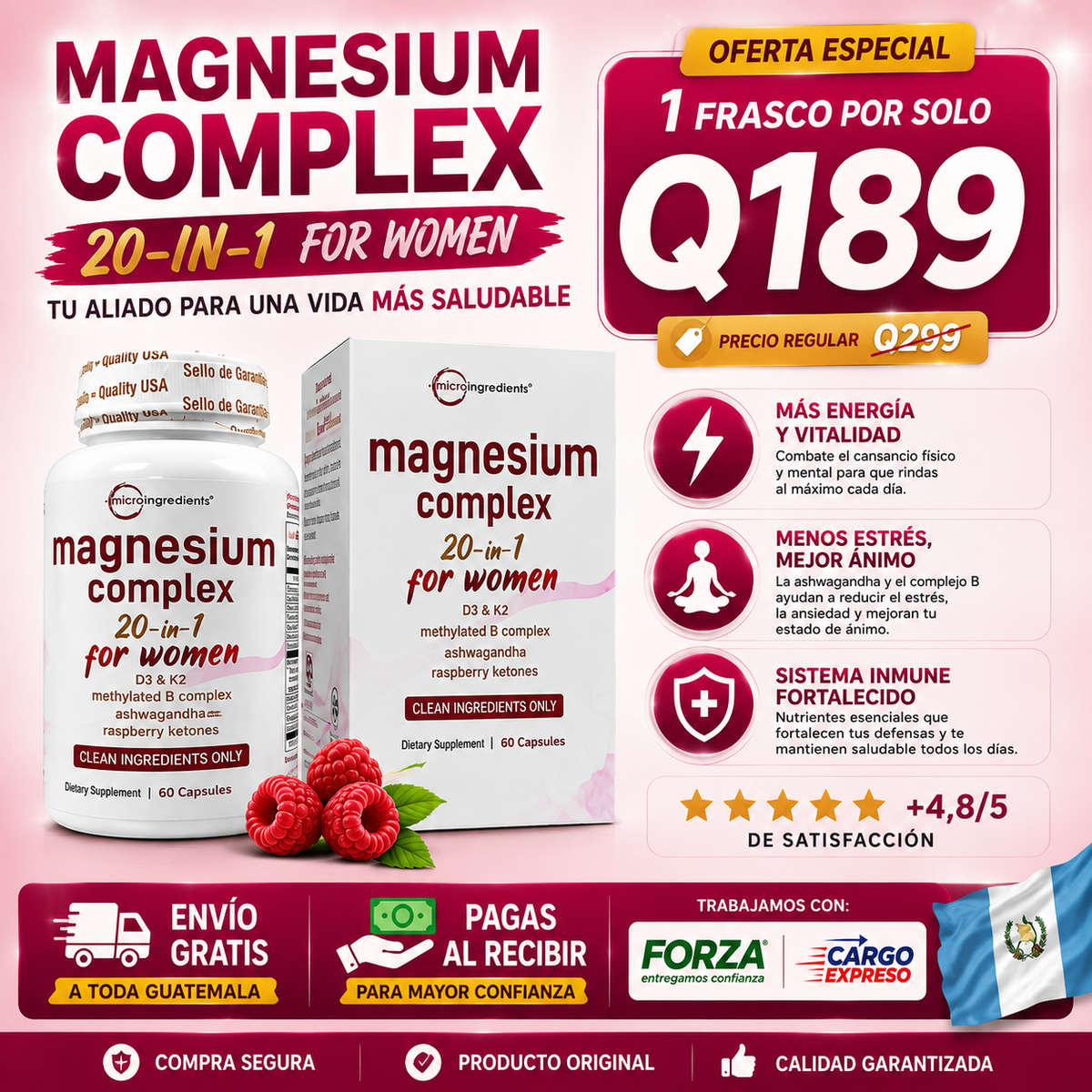 Magnesium 20 en 1 para Mujeres – Bienestar, Energía y vitalidad Diaria+envio gratis a toda Guatemala🎁