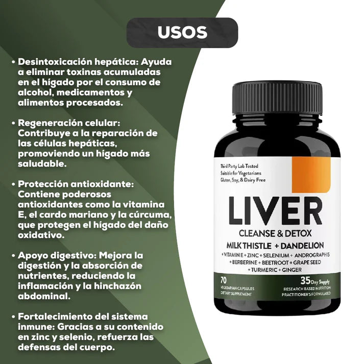 LIVER Cleanse & Detox | Fórmula Natural para Desintoxicar y Proteger tu Hígado -OFERTA 30% Dcto 🎁