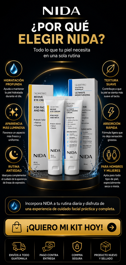 COMBO NIDA  Revive Eye Cream DISEÑADO PARA EL CUIDADO DE TU ROSTRO+ ENVIO GRATIS A TODO GUATEMALA