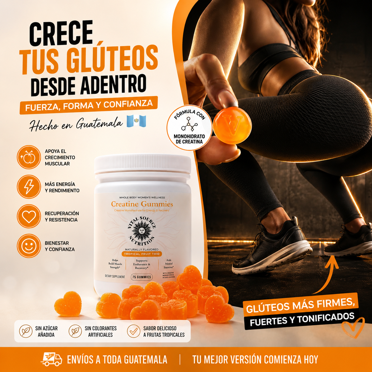 CREATINE GUMMIES Máxima Fuerza, Energía y Volumen en Glúteos + envio gratis a todo Guatemala🎁