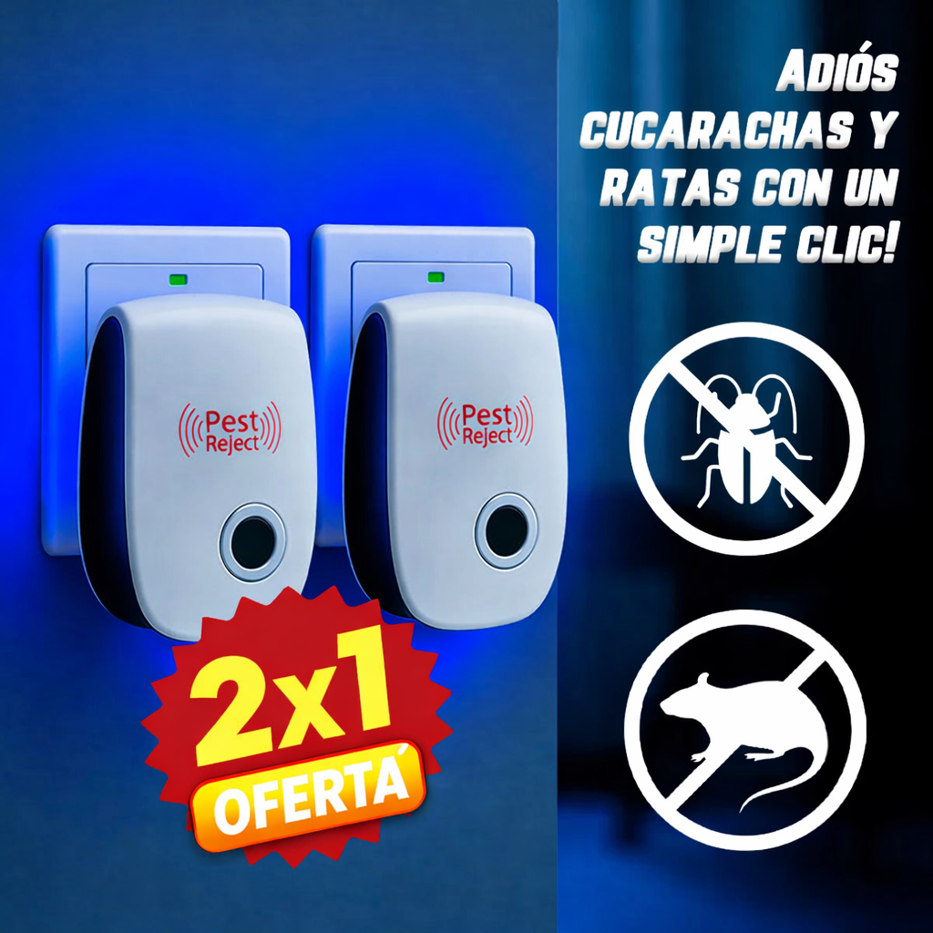 Repelente ultrasónico silencioso 2x1, sin veneno y seguro para mascotas y chicos