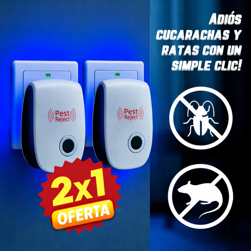 Repelente ultrasónico silencioso 2x1, sin veneno y seguro para mascotas y chicos