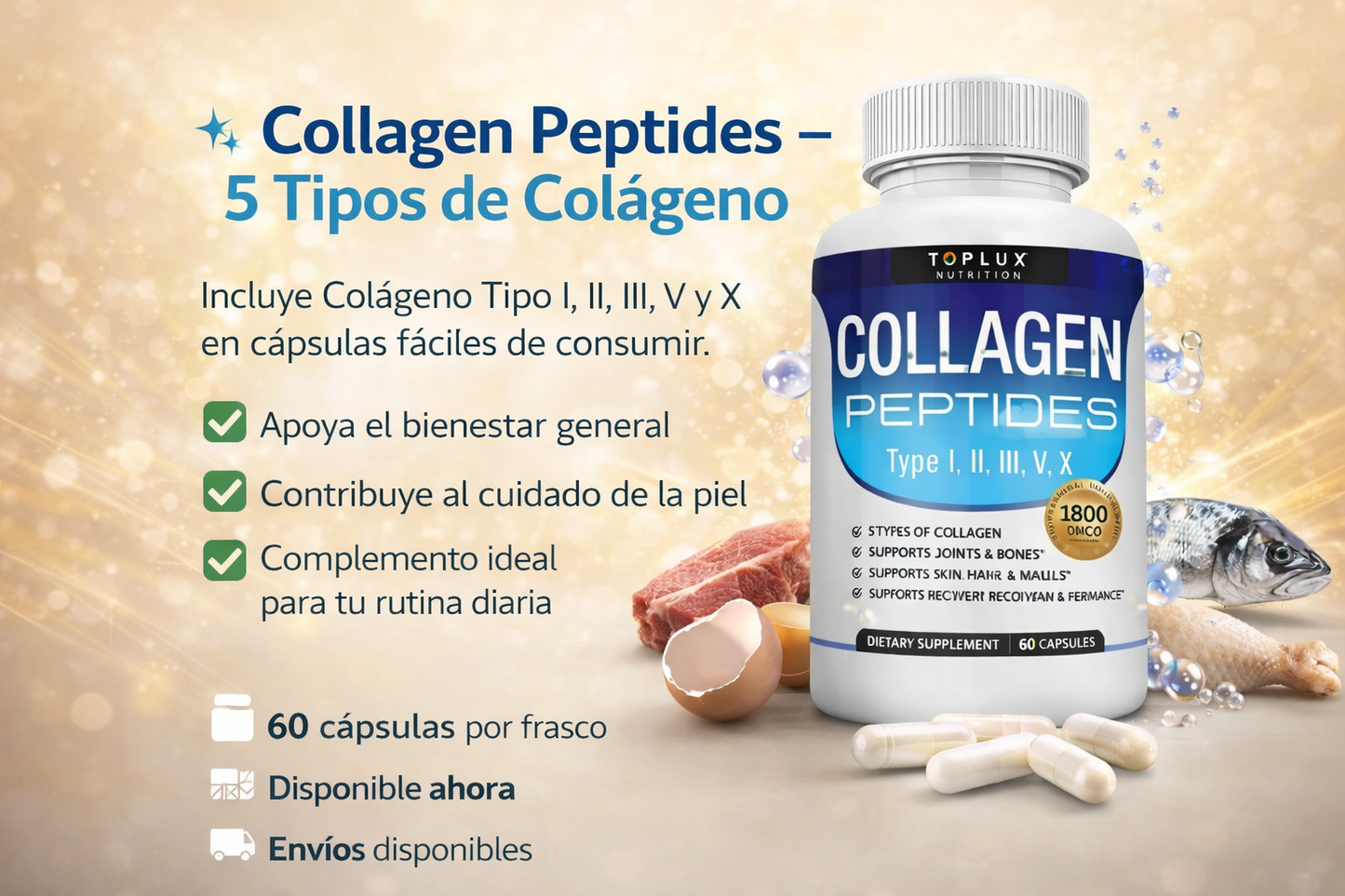 Colágeno Péptidos Toplux"y Revive Tu Vitalidad  ayuda a tu cuerpo a sentirse joven y saludable,