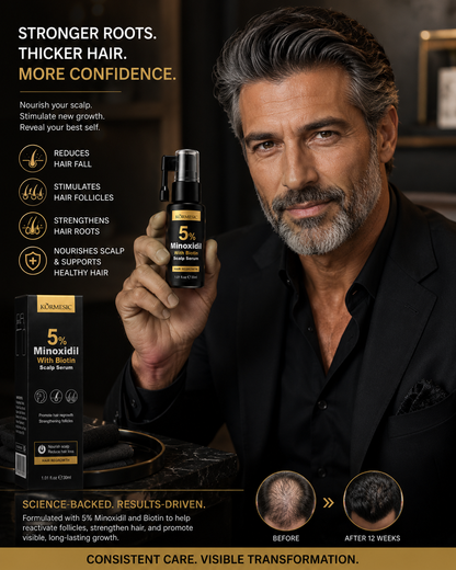 Kormesic 5% Minoxidil con Biotina – Sérum capilar avanzado para el crecimiento del cabello